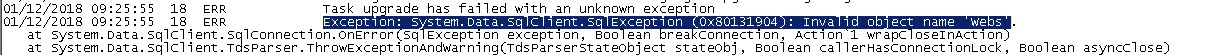Invalid object name 'Webs' - Log Error Message