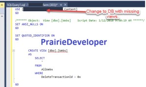 Invalid object name 'Webs' - Modify Script Database
