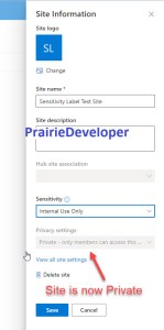 Apply Sensitivity Labels to Sites, Groups, and Teams - Setting Site Sensitivity Label 2