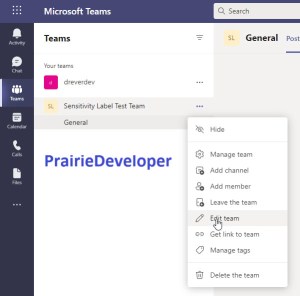 Apply Sensitivity Labels to Sites, Groups, and Teams - Setting Team Sensitivity Label 1