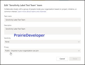 Apply Sensitivity Labels to Sites, Groups, and Teams - Setting Team Sensitivity Label 2
