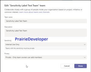 Apply Sensitivity Labels to Sites, Groups, and Teams - Setting Team Sensitivity Label 3