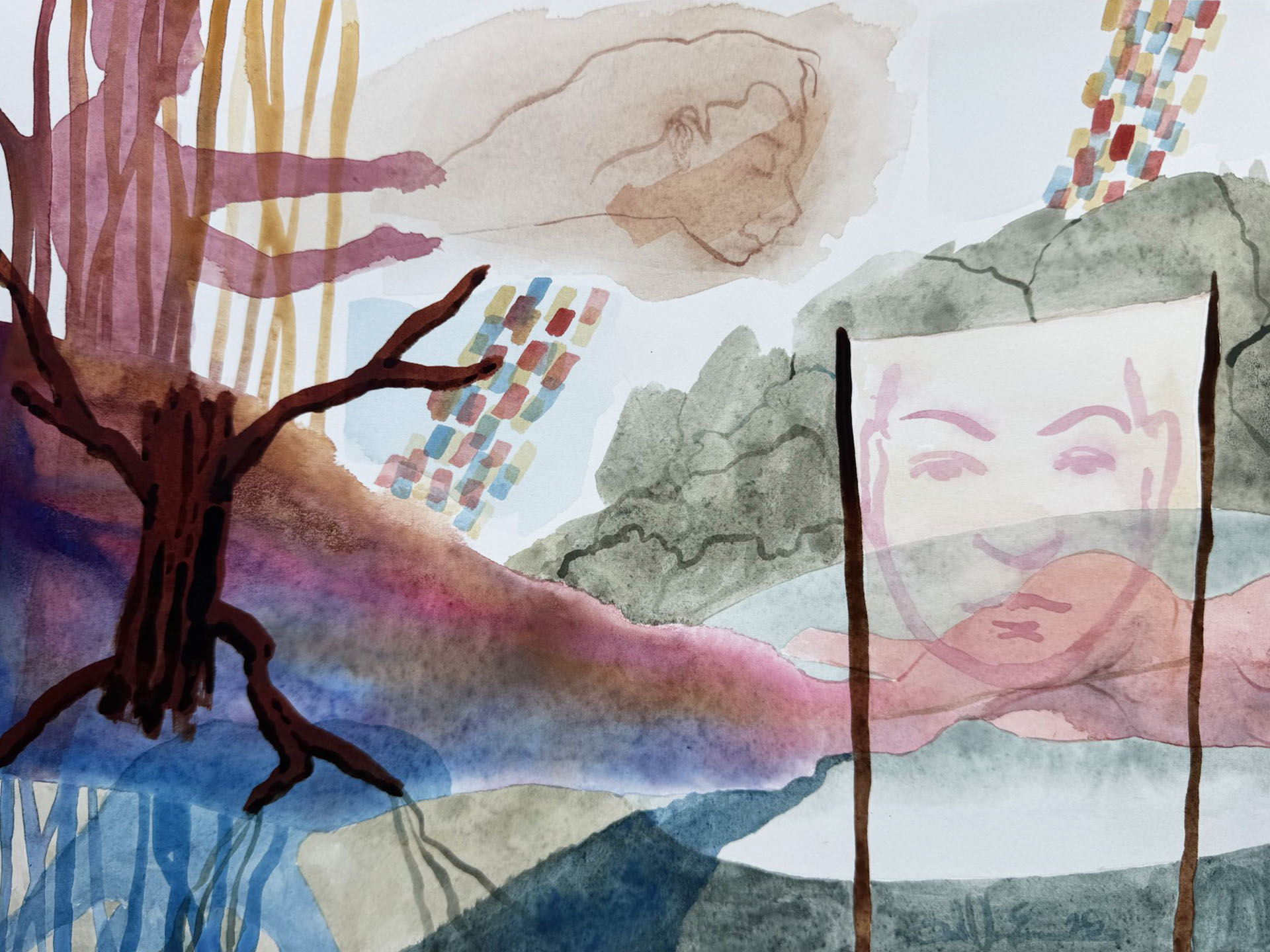 Escape Root – $150, 9″ x 12″, Watercolor on Paper, 2026