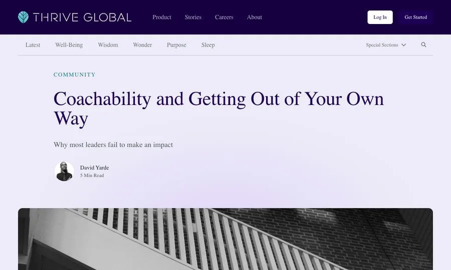 Thrive Global essay by David Yarde: Coachability and Getting Out of Your Own Way