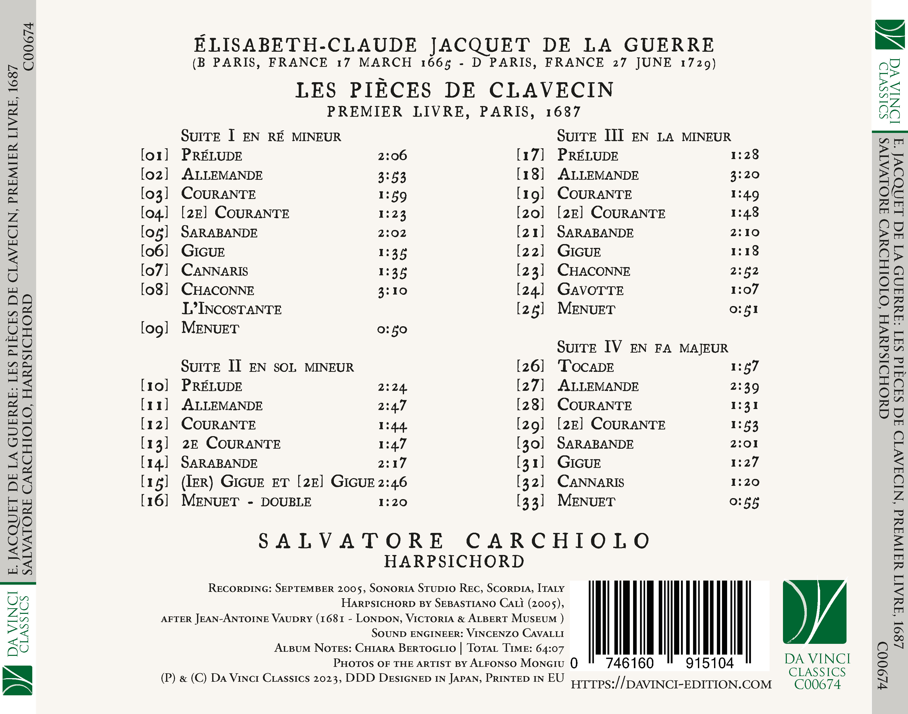 DA VINCI PUBLISHINGElisabeth-Claude Jacquet de La Guerre: Les