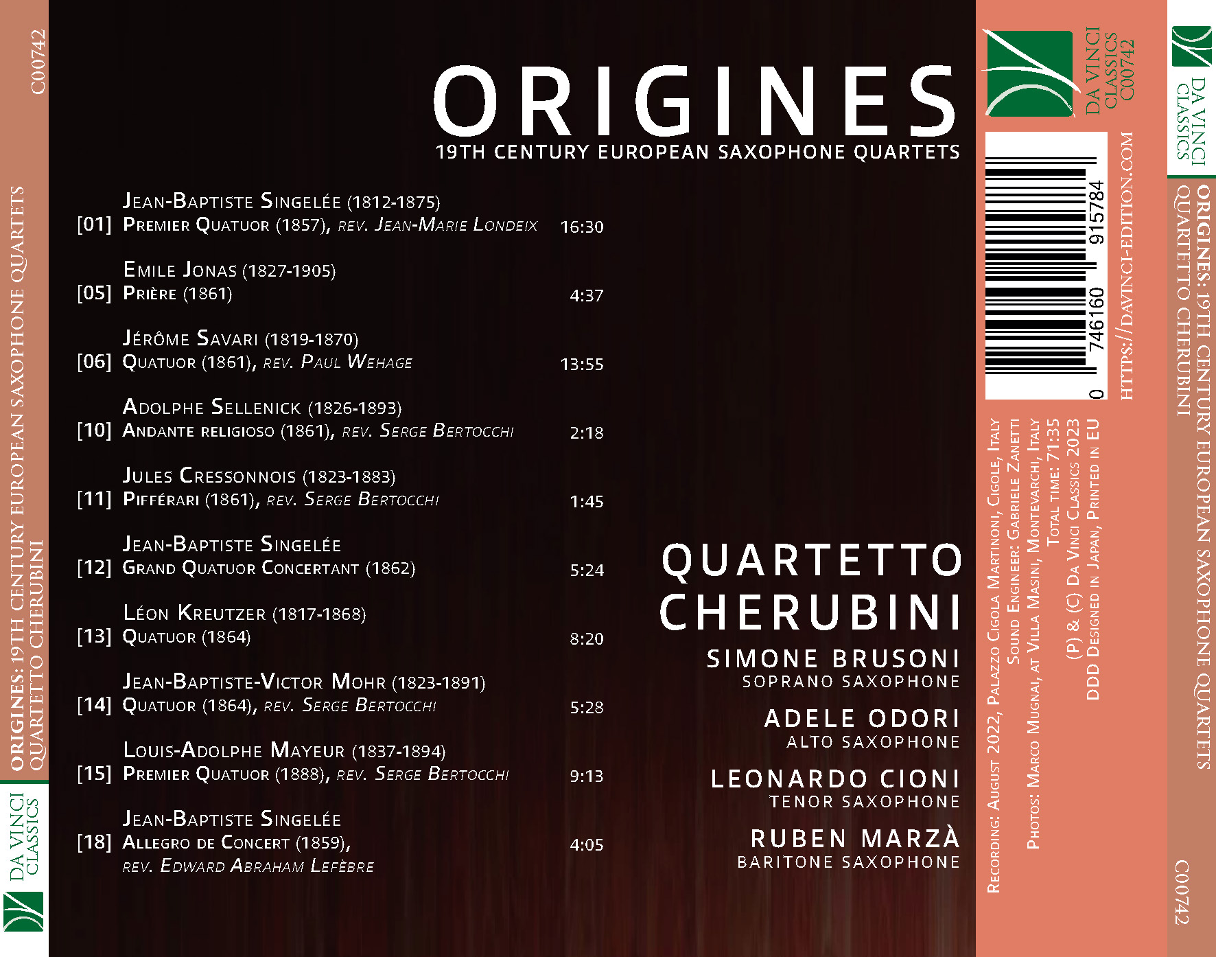 DA VINCI PUBLISHINGOrigines: 19th Century European Saxophone Quartets