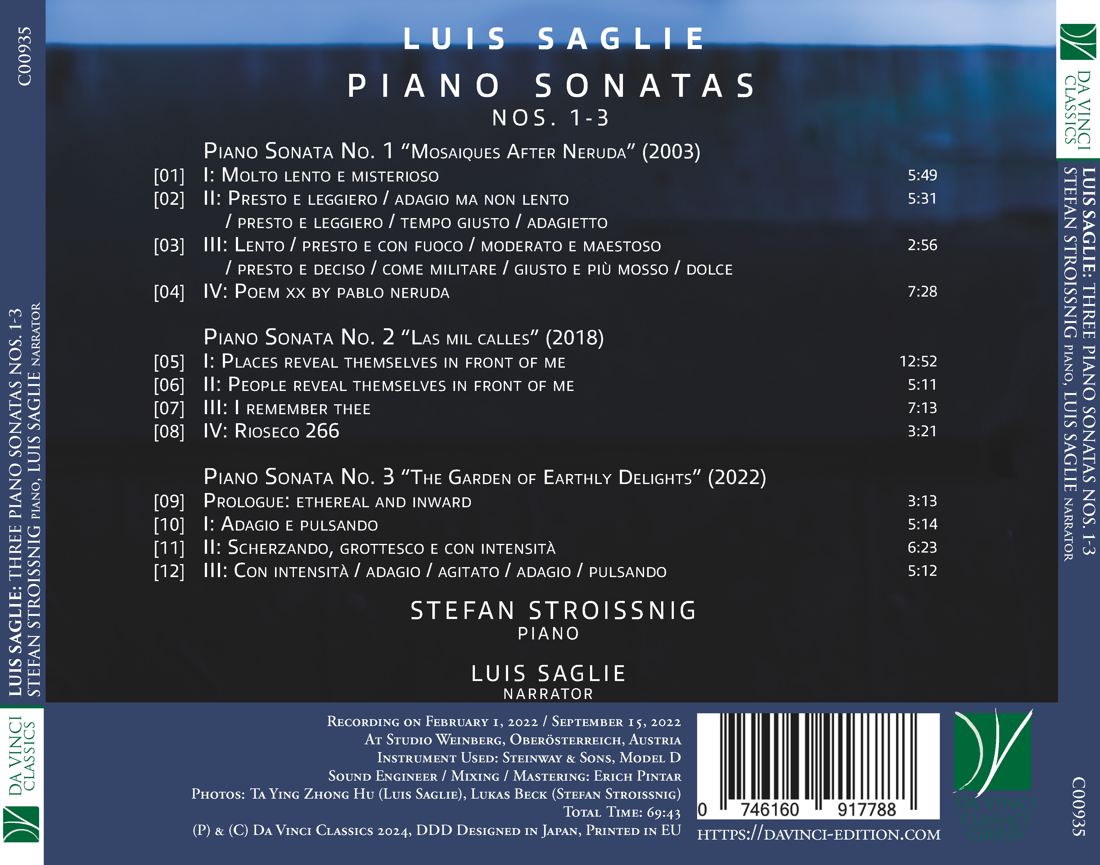 DA VINCI PUBLISHINGLuis Saglie: Piano Sonatas Nos. 1 – 3