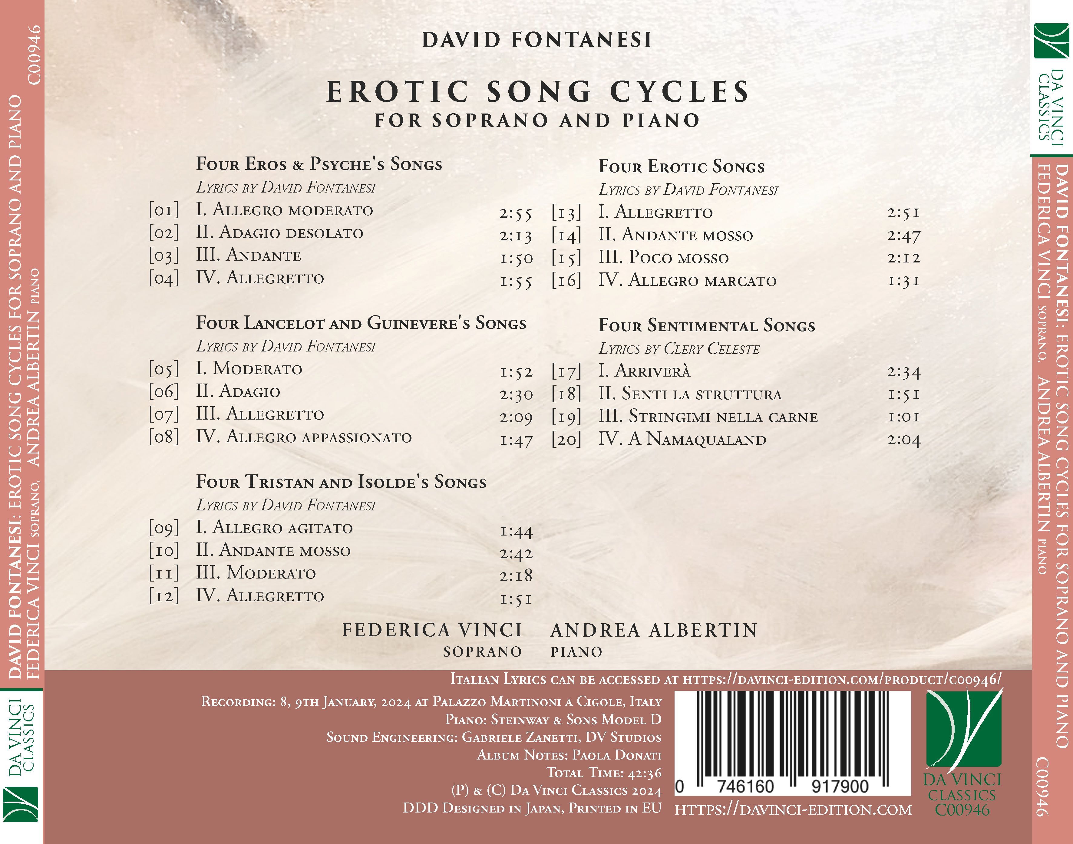DA VINCI PUBLISHINGFontanesi: Erotic Song Cycles, for Soprano and