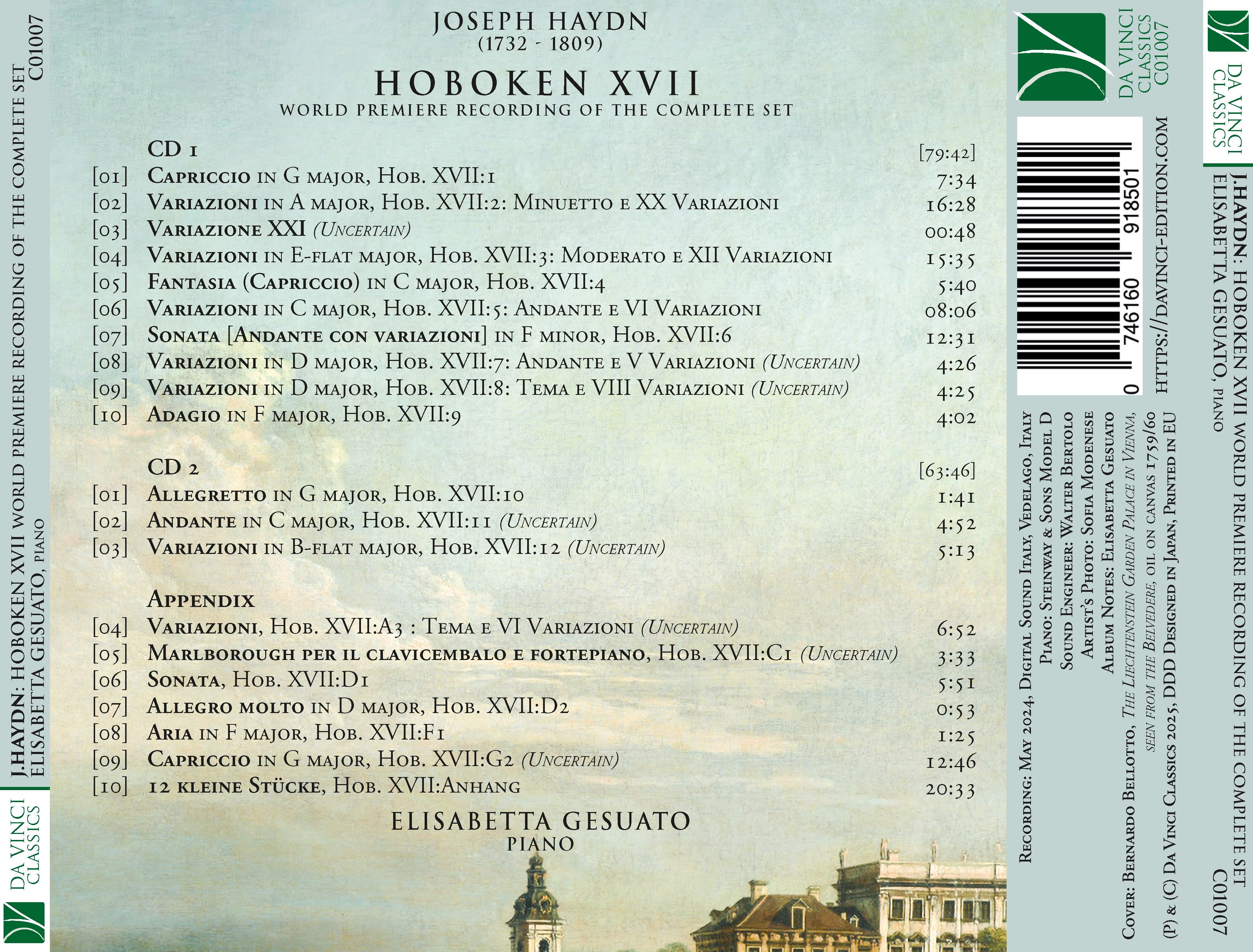 DA VINCI PUBLISHINGJosepg Haydn: Hoboken XVII (World Premiere