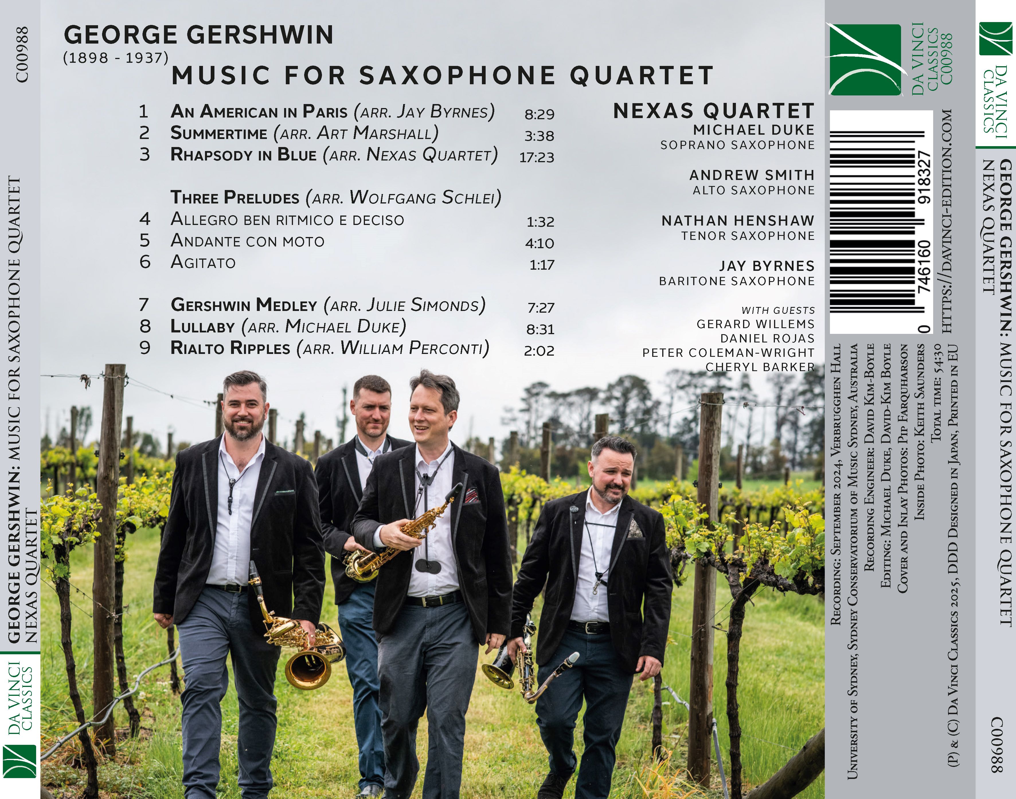 DA VINCI PUBLISHINGGeorge Gershwin: Music for saxophone Quartets