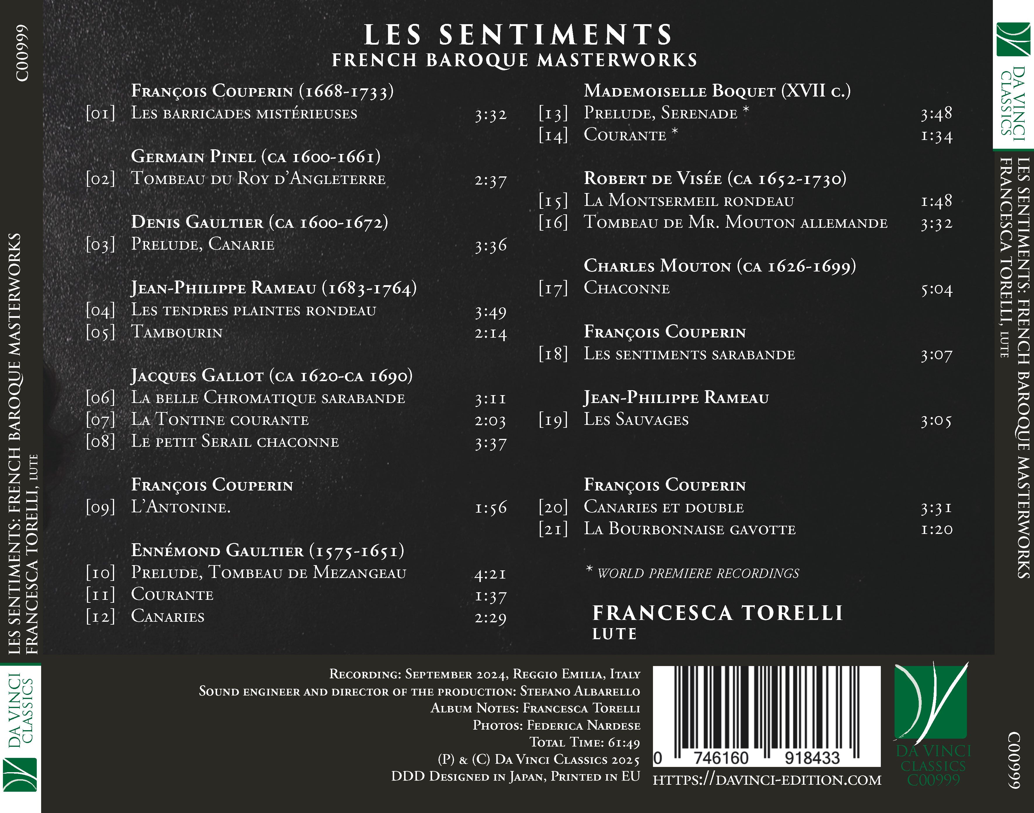 DA VINCI PUBLISHINGLes sentiments: French Baroque Masterworks