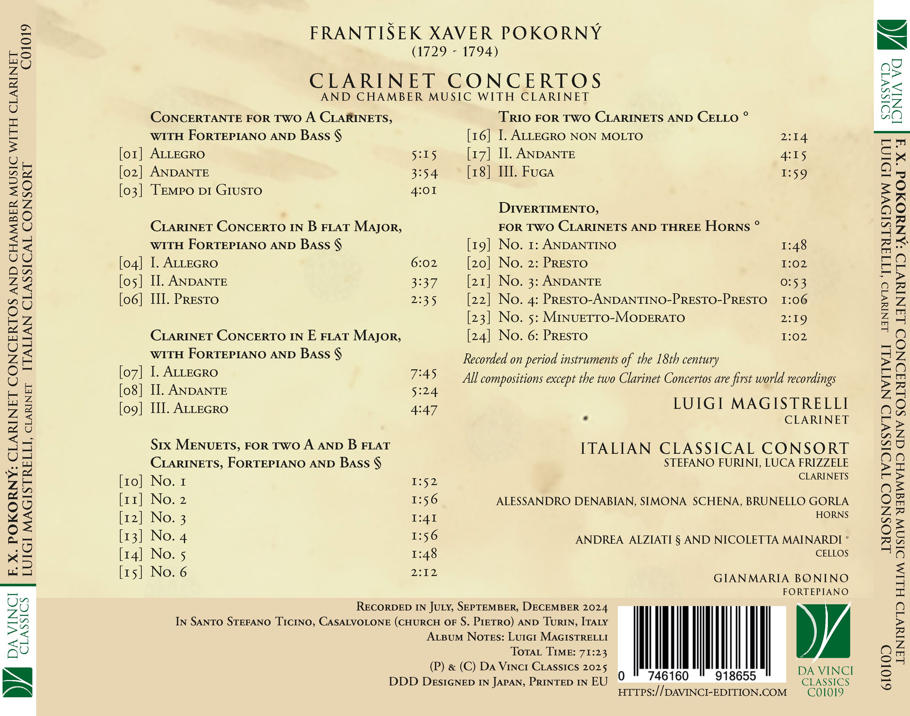 DA VINCI PUBLISHINGF. X.Pokorný: Clarinet Concertos and Chamber