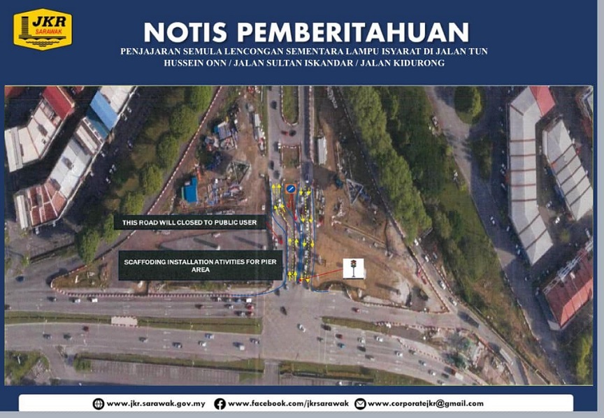 Temporary traffic detour at Meridian Central for Medan Jaya Flyover construction on Sept 6