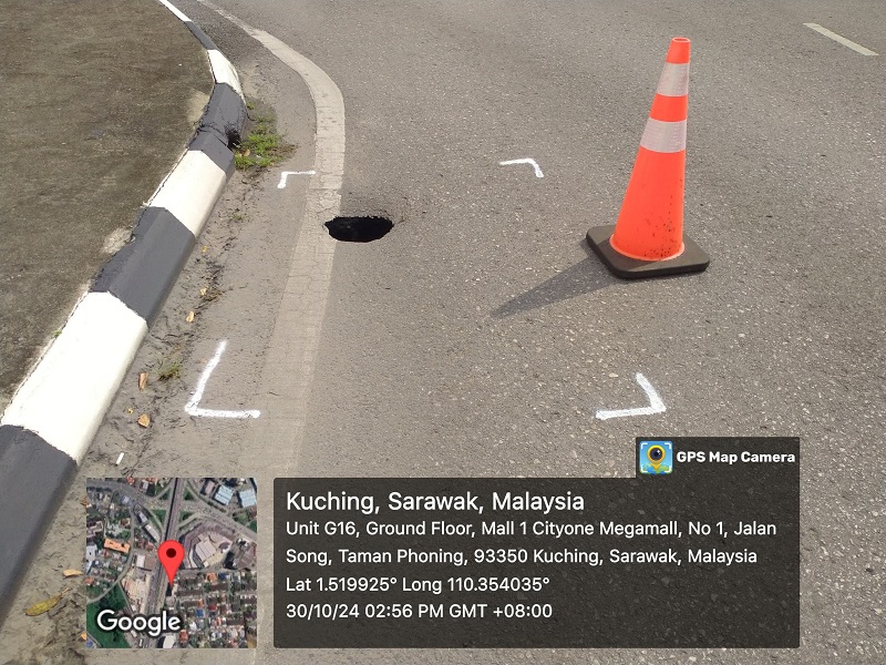 Sinkhole on Jalan Tun Jugah traced to downpipe leak, Deputy Premier orders detailed probe using radar