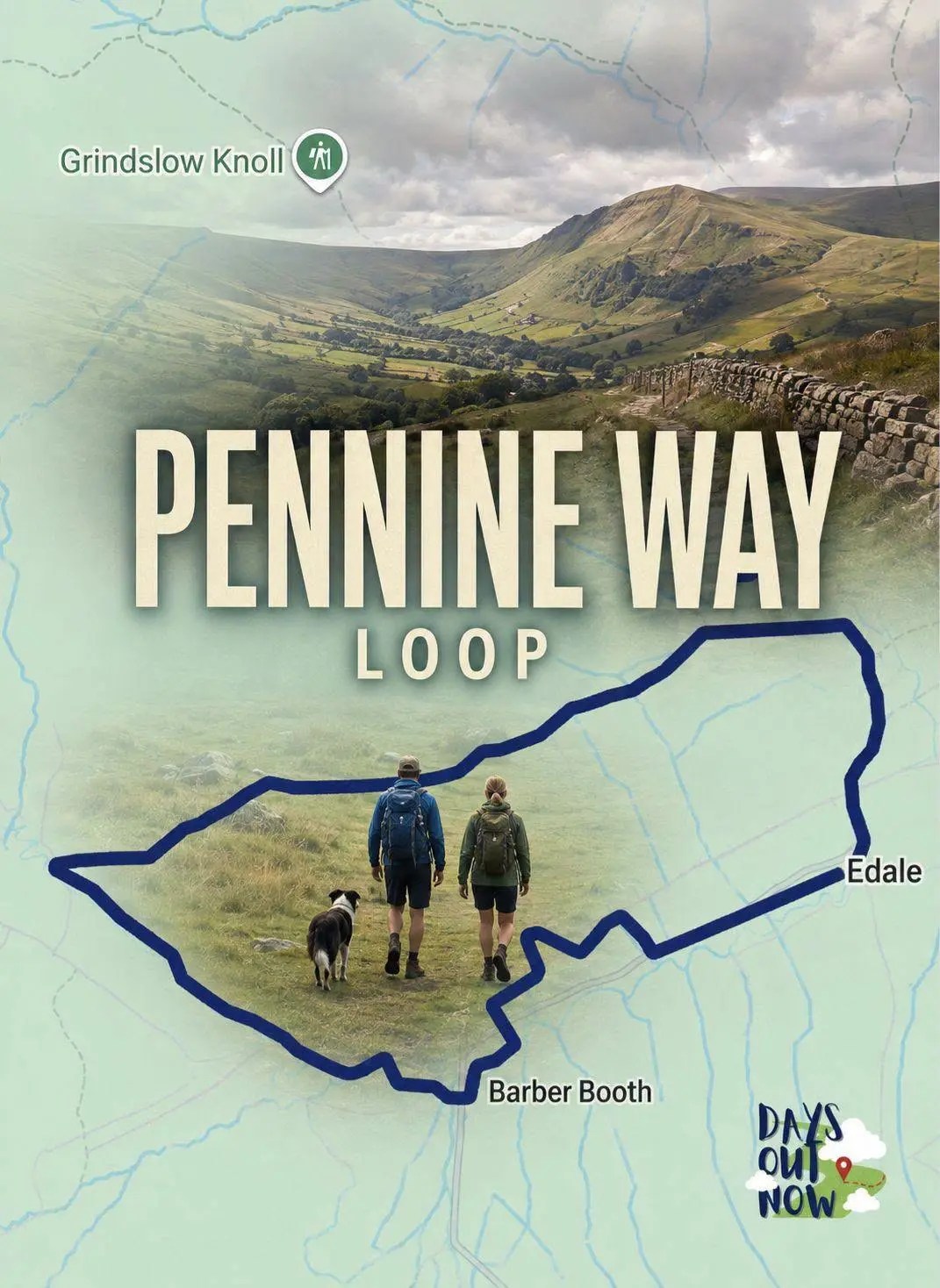 A countryside footpath crossing the hills and fields surrounding Edale in the Peak District