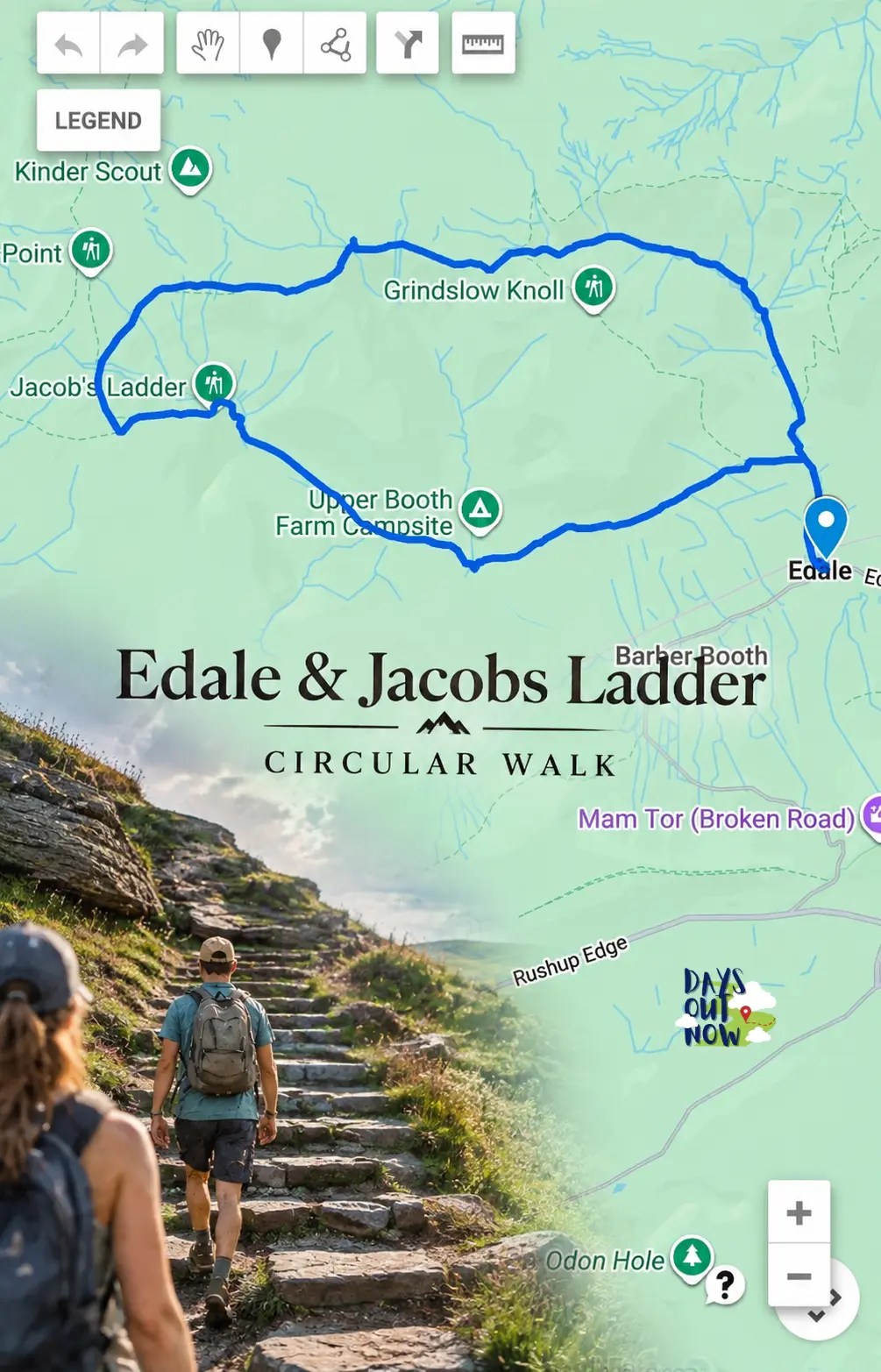 Edale and Jacobs ladder walking route poster with jacobs ladder scenery