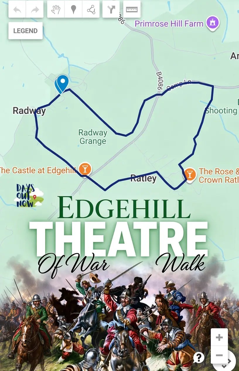 Edgehill Theatre of War Walk poster showing the circular route and historic battlefield landscape
