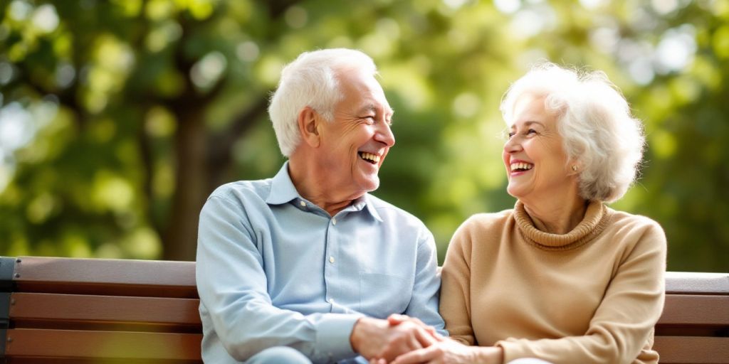 Elderly couple enjoying a sunny day in the park.