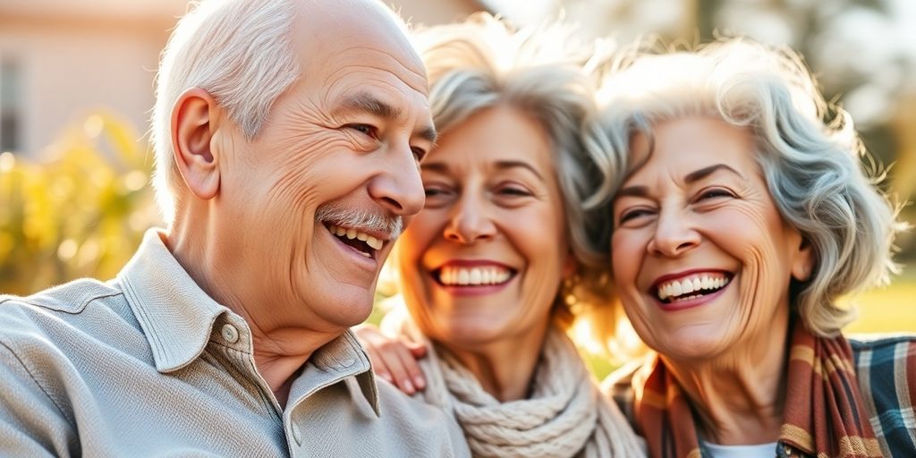 Smiling senior couple enjoying time together outdoors.
