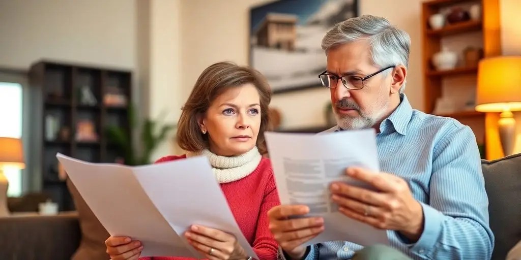 Divorced couple discussing financial matters at home.