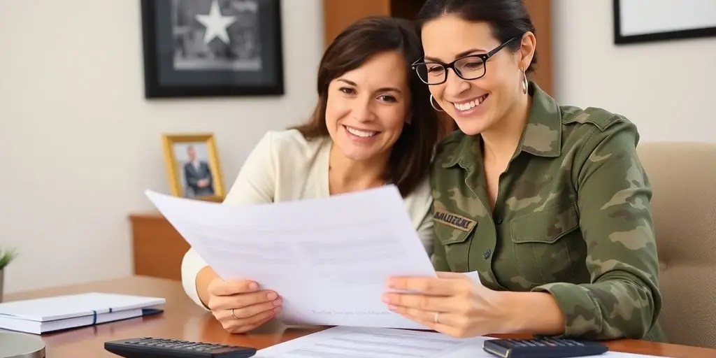 Military spouse reviewing finances for social security benefits.