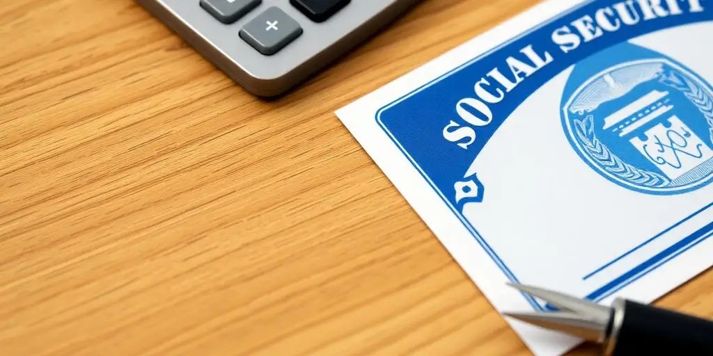 Close-up of a Social Security card and calculator.