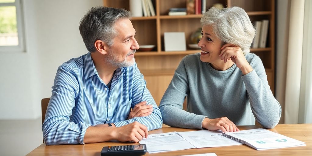 Couple discussing finances and Social Security benefits after divorce.