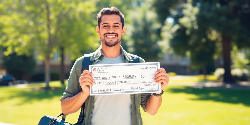 Person happily receiving Social Security check while working.