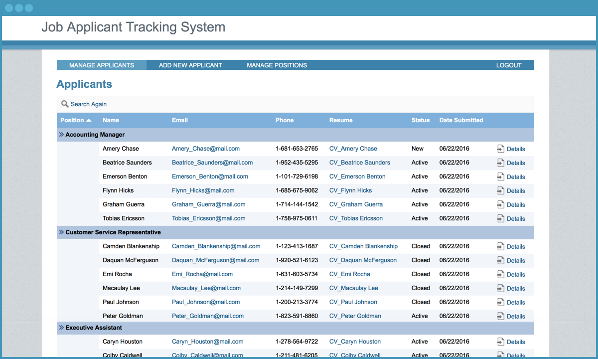 job applicant tracking system free application template caspio