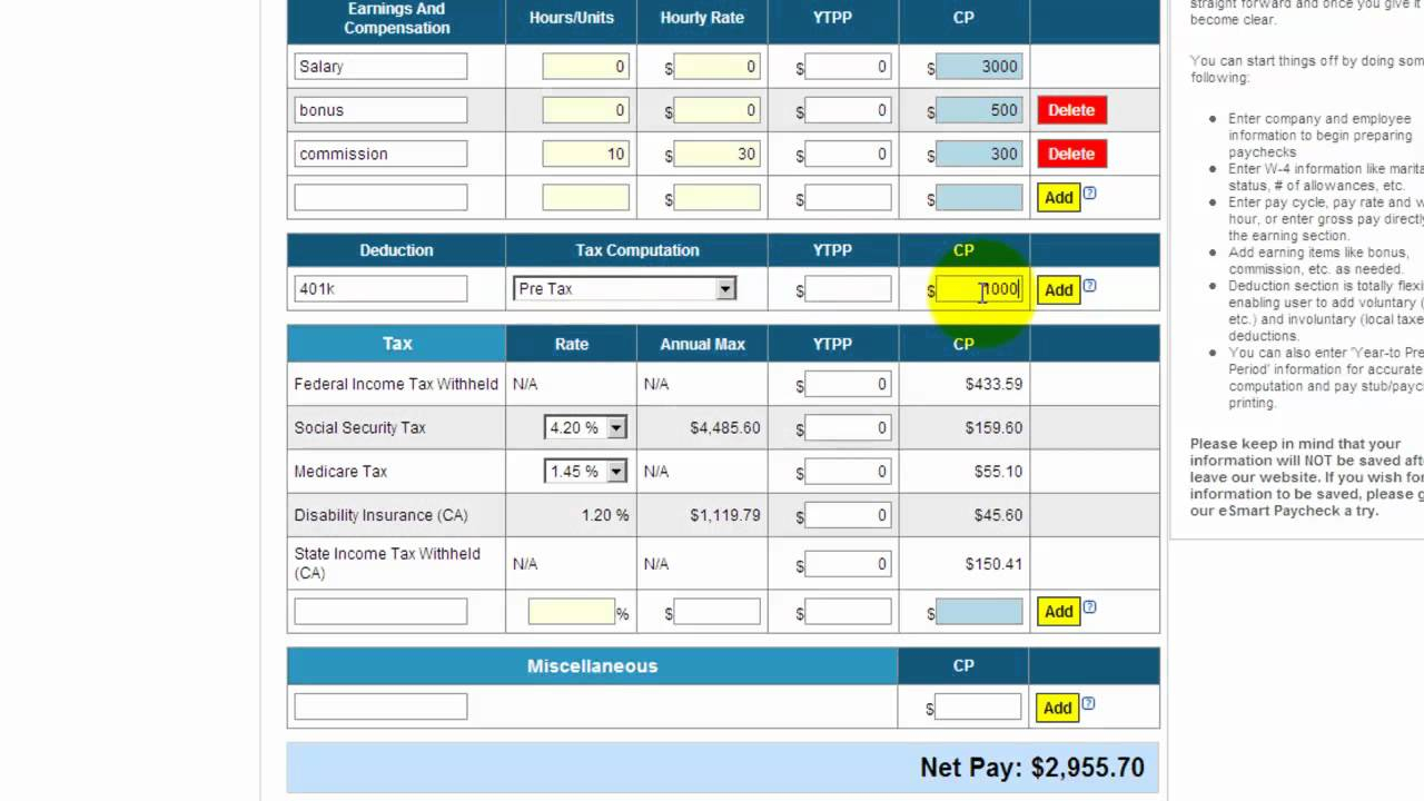 Excel paycheck calculator template