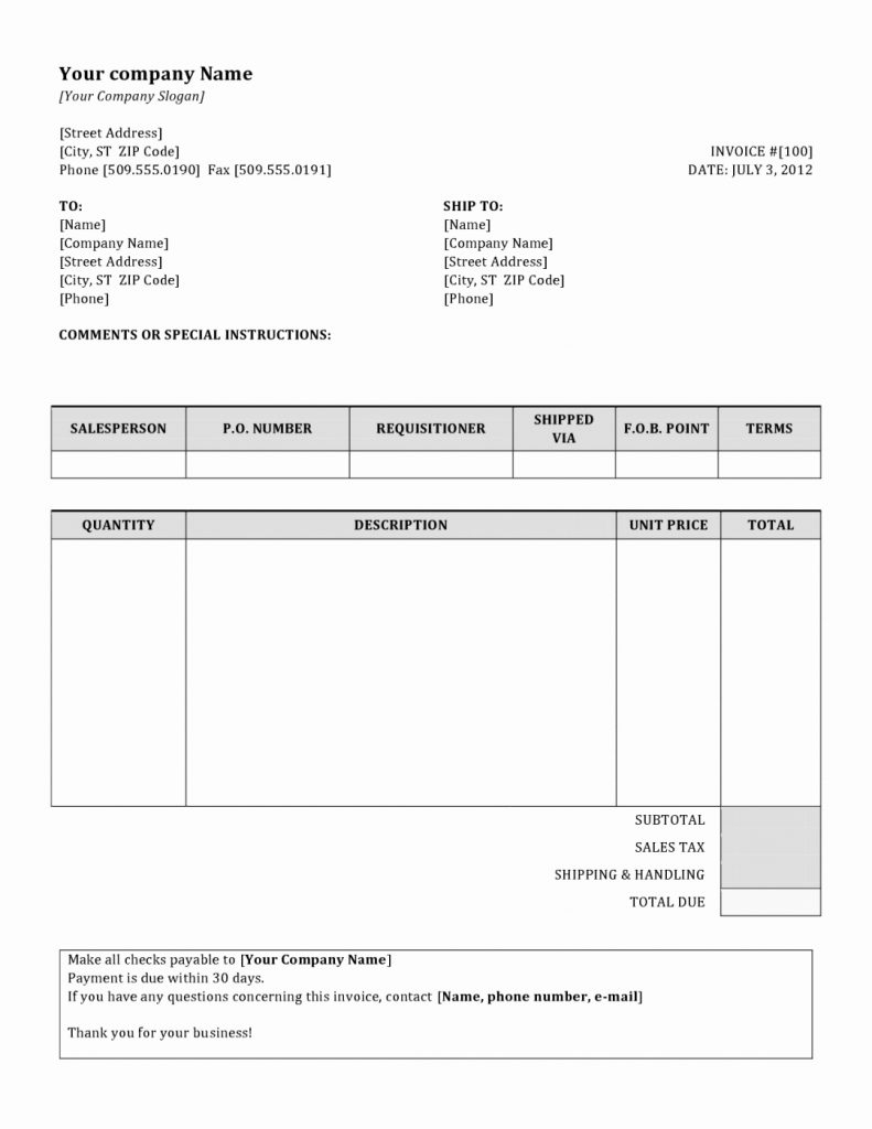 sample invoice spreadsheet in contractor invoices