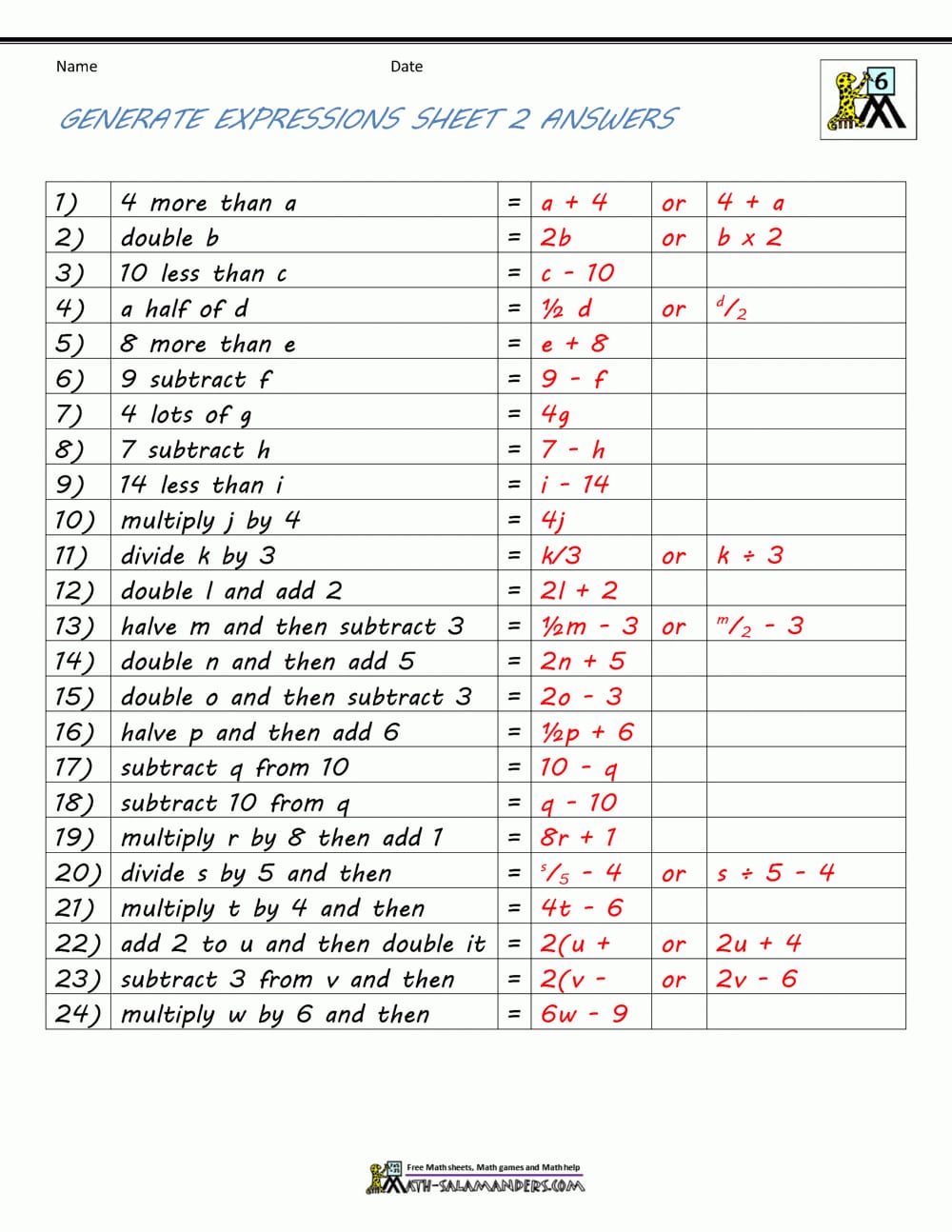 Algebra 1 worksheets and answer key — db-excel.com