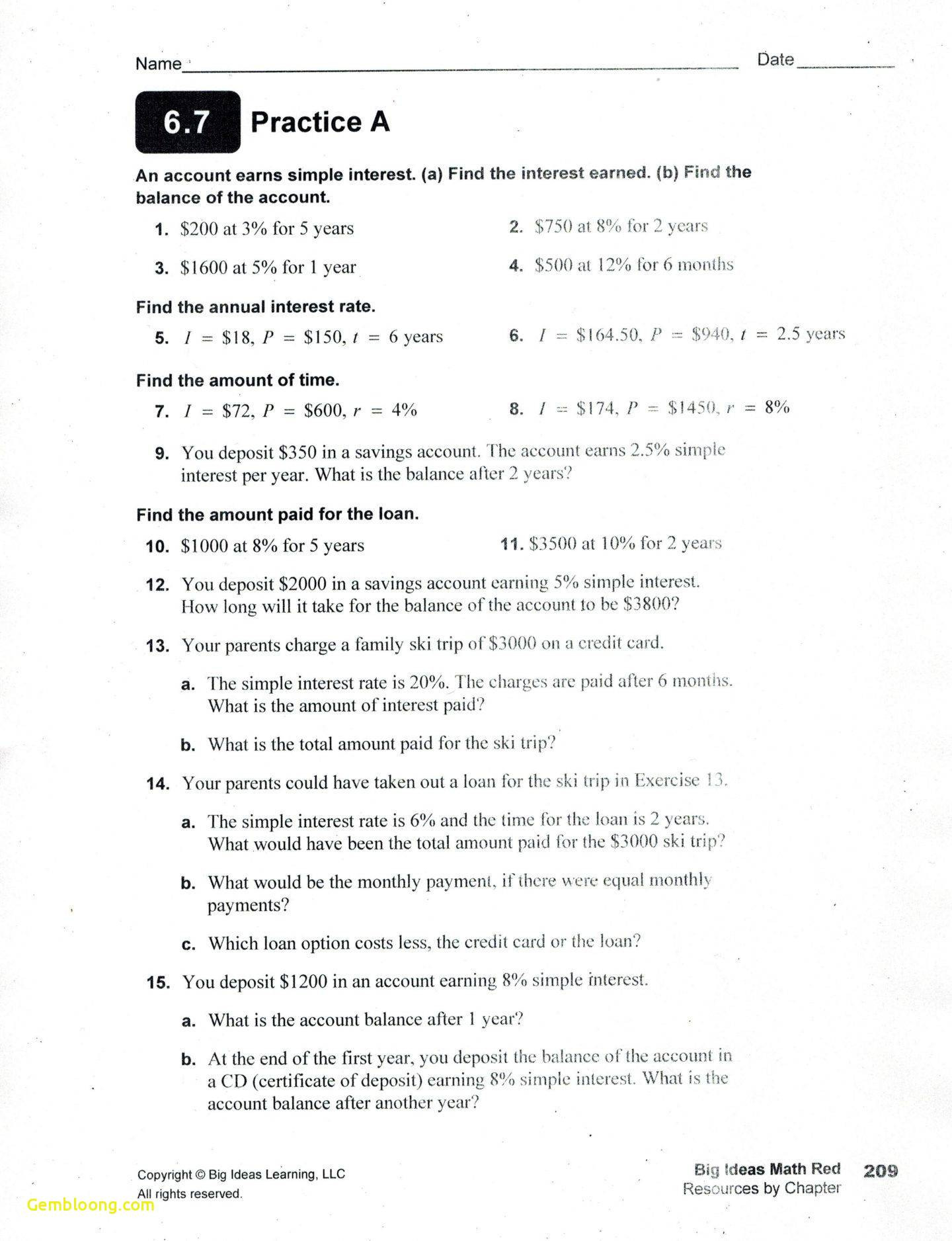 Simple and compound interest worksheet