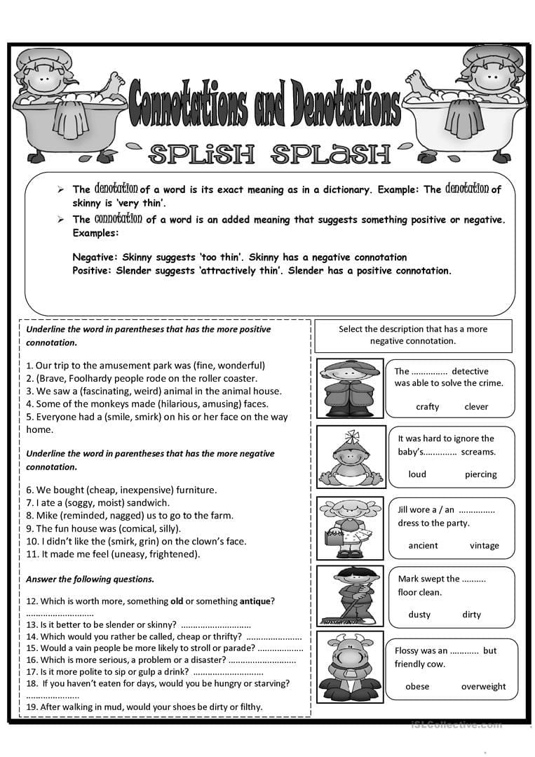 Connotation and denotation worksheets for middle school — db-excel.com