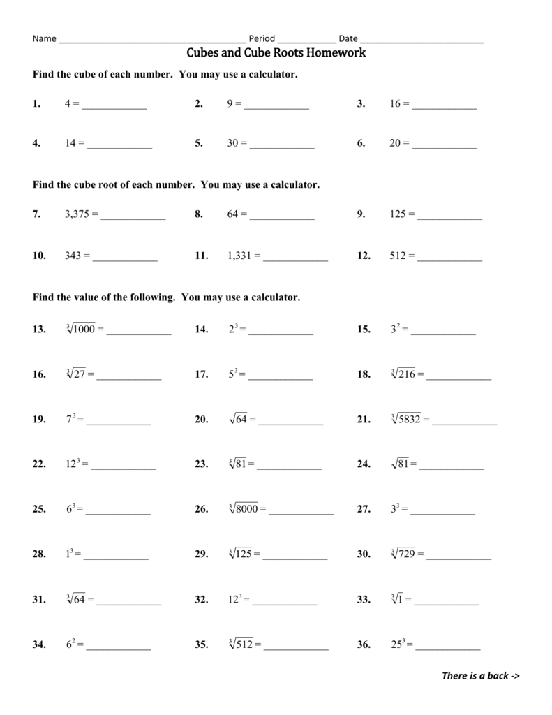 cubes and cube roots homework db excelcom