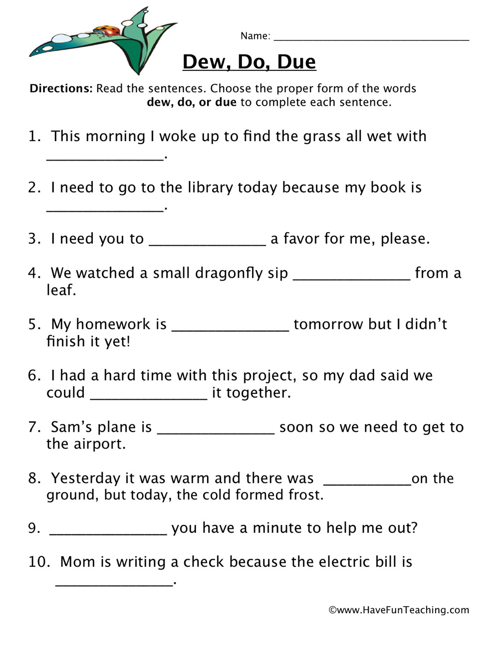 dew do due homophones worksheet have fun teaching db excelcom