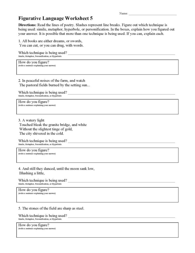 figurative language worksheet 5 db excelcom