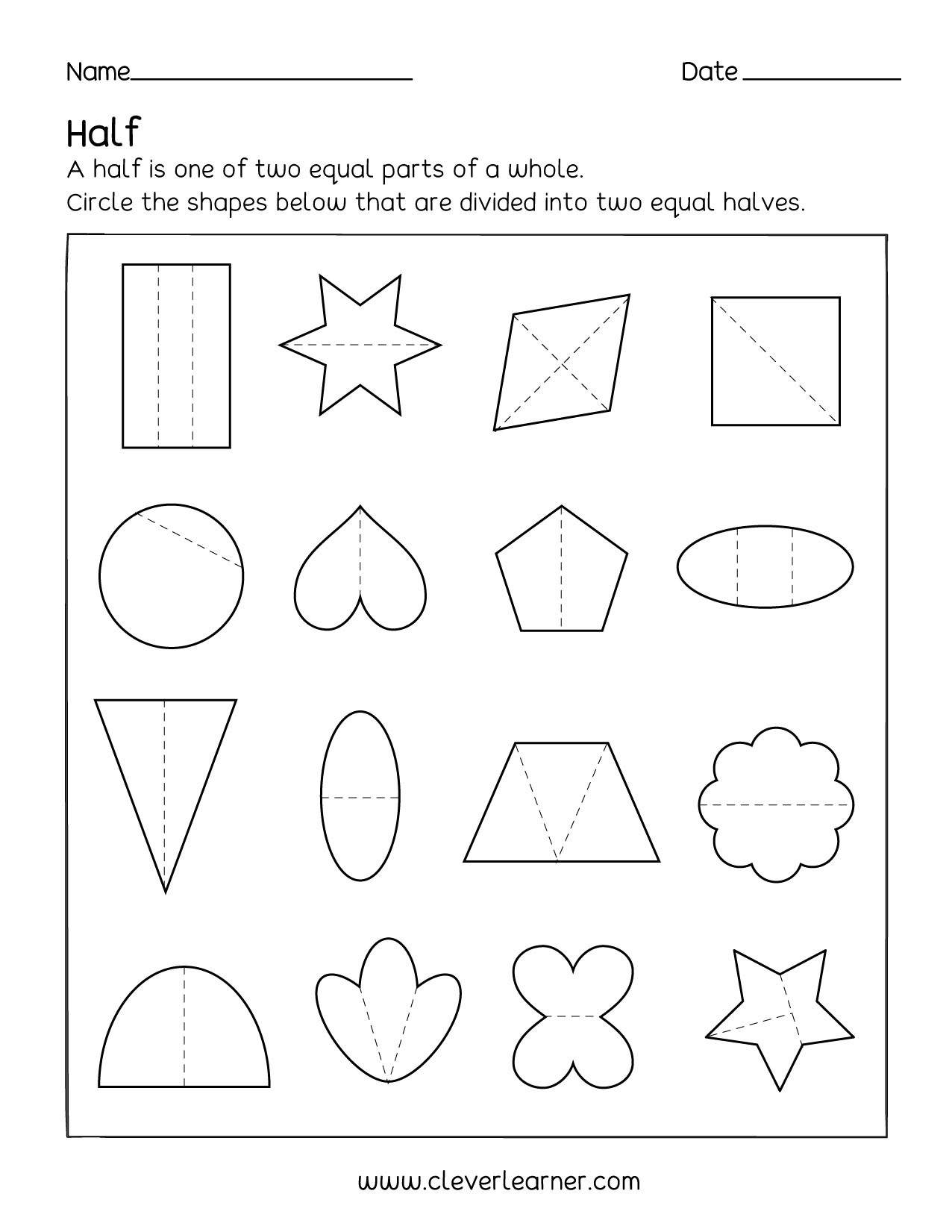 dividing shapes into equal parts worksheet db excelcom