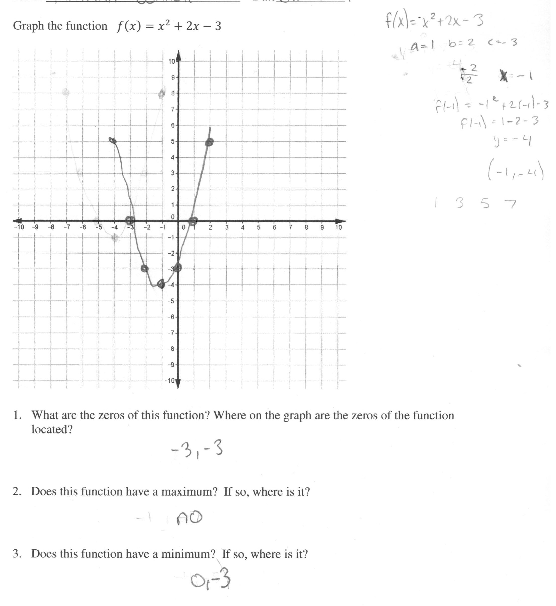 Worksheet graphing quadratic functions a 3 2 answers — db-excel.com
