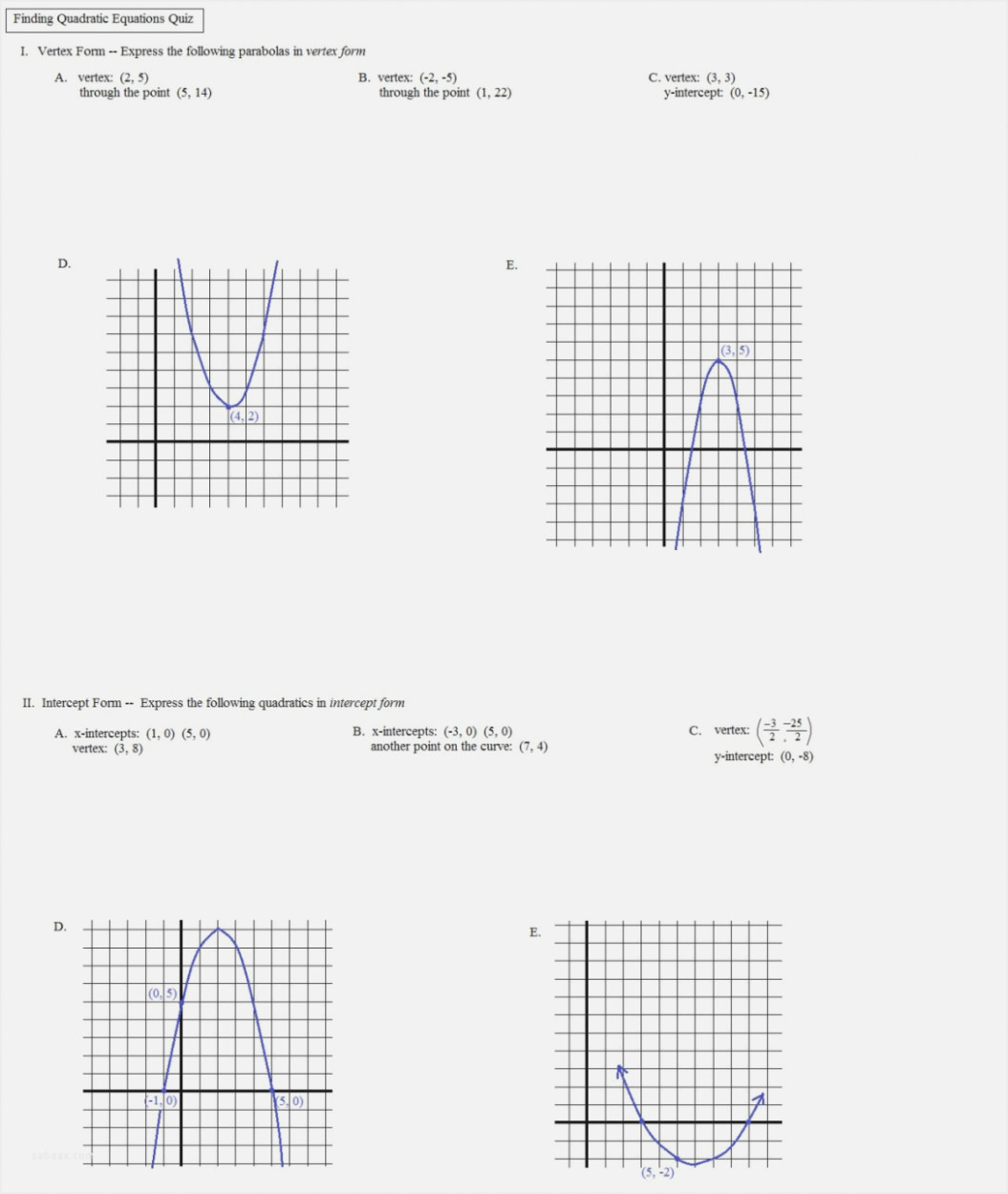 Graphing a parabola from vertex form worksheet answers — db-excel.com