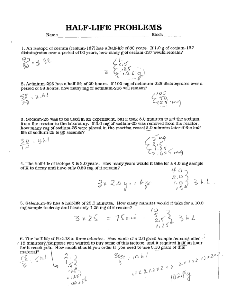 Half life worksheet answer key — db-excel.com