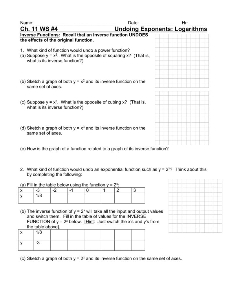 Logarithmic functions worksheet — db-excel.com