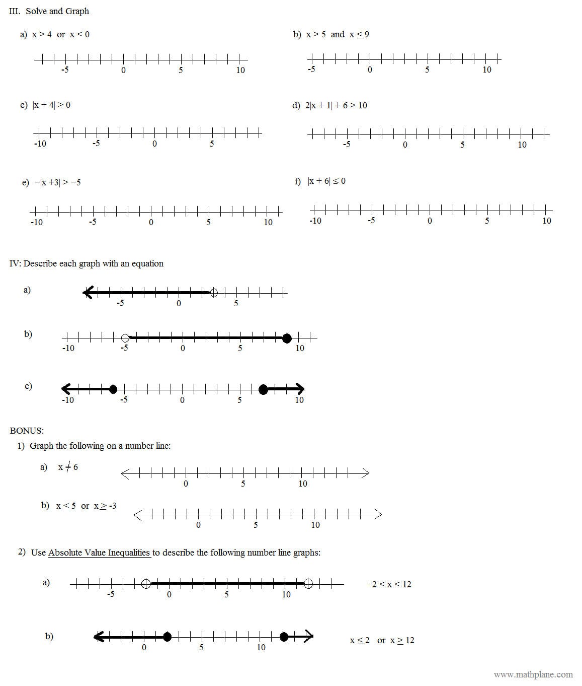 Graphing absolute value inequalities worksheet
