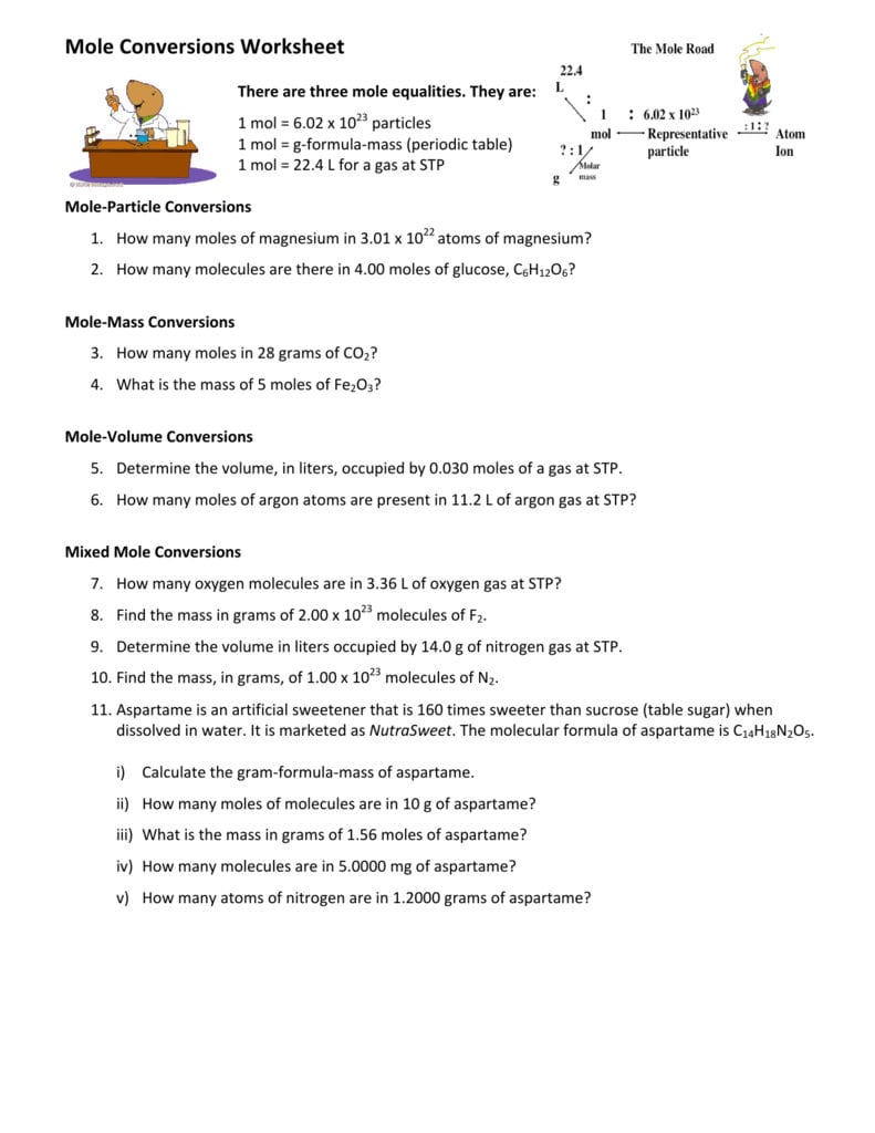 Chemistry mole conversions worksheet answers