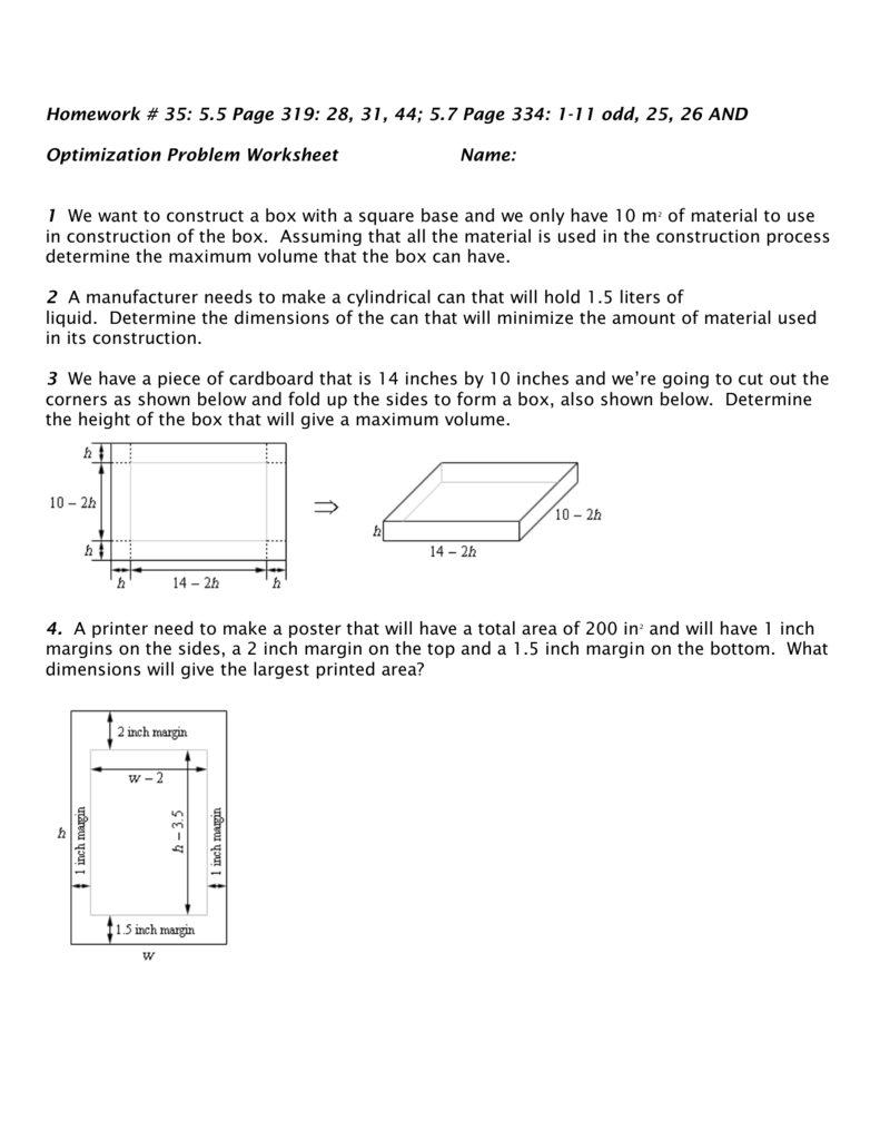 Optimization problems calculus worksheet — db-excel.com