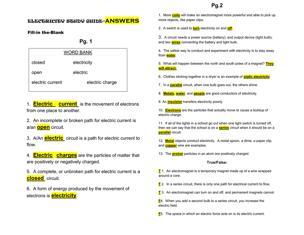 Electricity calculations worksheet