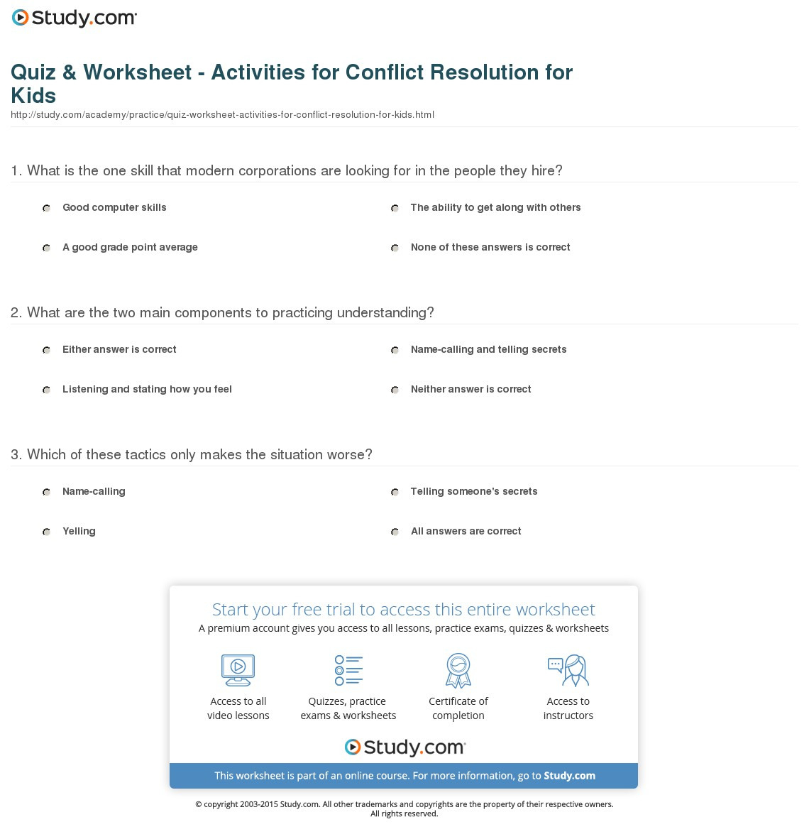 conflict resolution worksheets db excelcom