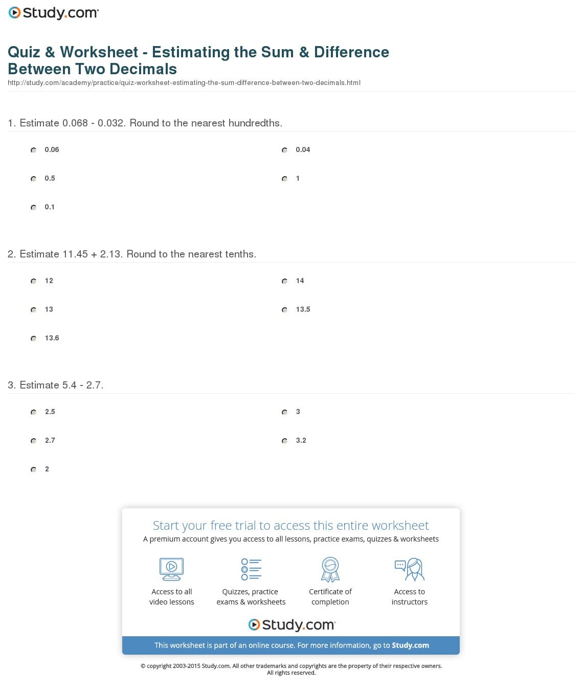 Estimating sums and differences worksheets — db-excel.com