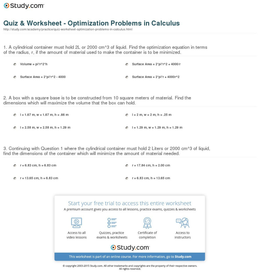 Optimization problems calculus worksheet — db-excel.com