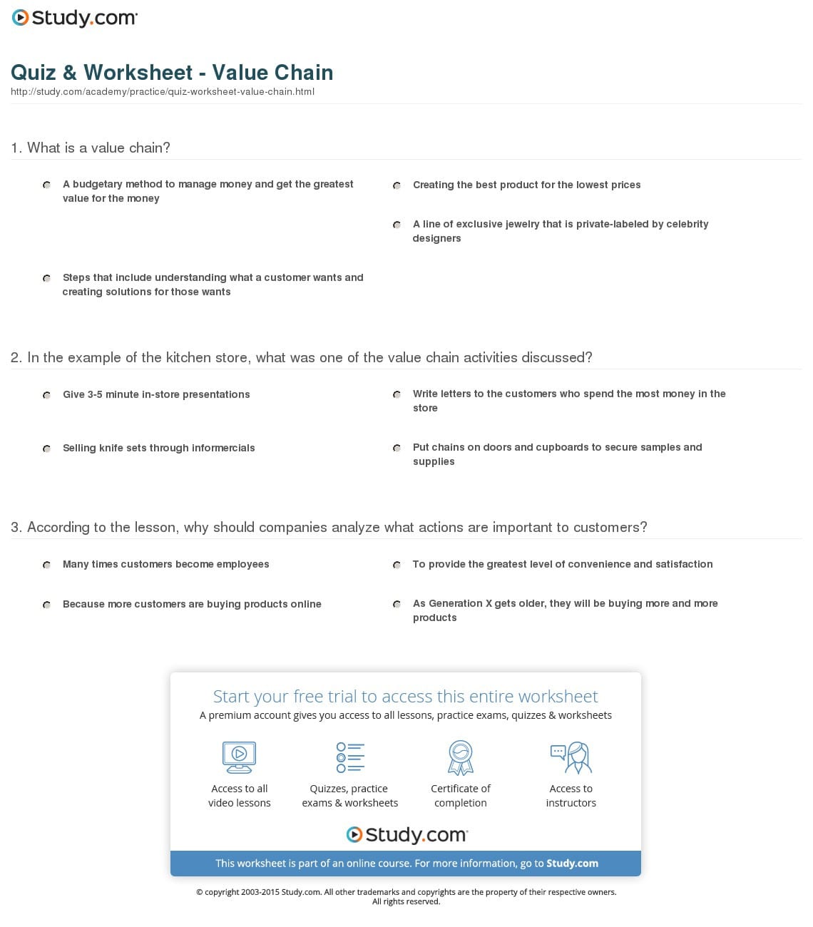 Identify exactly what you did, said, thought, or felt … Quiz Worksheet Value Chain Study — db-excel.com